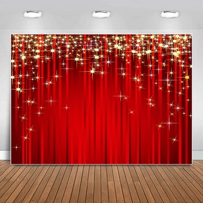 7x5ft Gold Starry Red Photography Backdrop Glitter Golden Star Stripes Backgr...