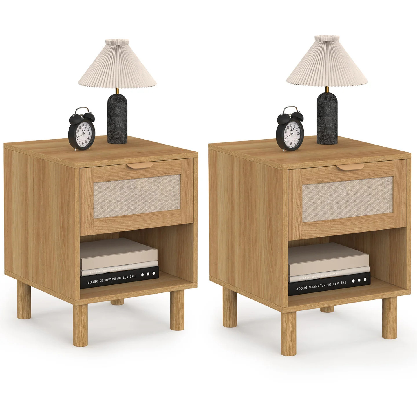 Table de chevet ROBIN 1 tiroir bois meuble de nuit scandinave lin x2