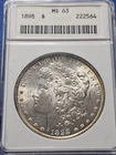 1898 Morgan Silver Dollar, ANACS MS-63. Old Soapbox Holder