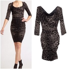 DOLCE GABBANA Leopard Dress, Size AU/UK 12 US 8, Greys Animal Print Silk Sleeve