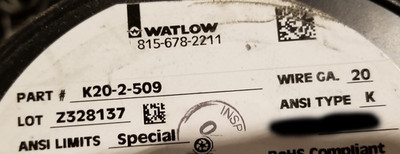 Watlow/Serv-Rite K20-2-509 20/2C FEP/FEP Shielded Thermocouple Wire 204C /50ft