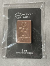 Wessex Mint 5oz 999.9 Fine Copper Bullion Bar  **Rare Discontinued Version* *