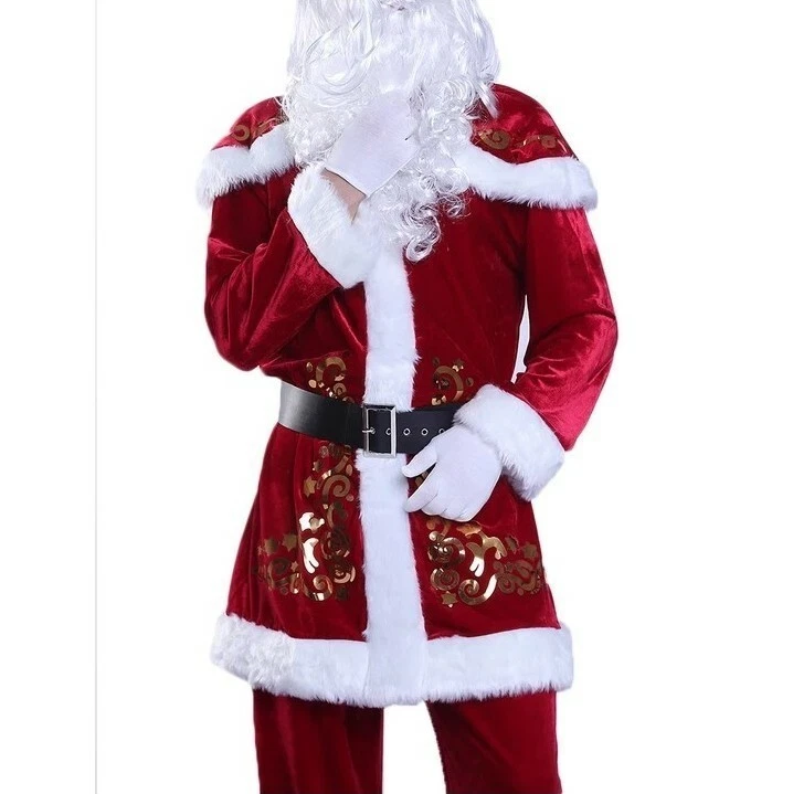 Costume Pere Noël Adulte Deguisement Santa Claus Cosplay Noël 8 pièces - Photo 4/4