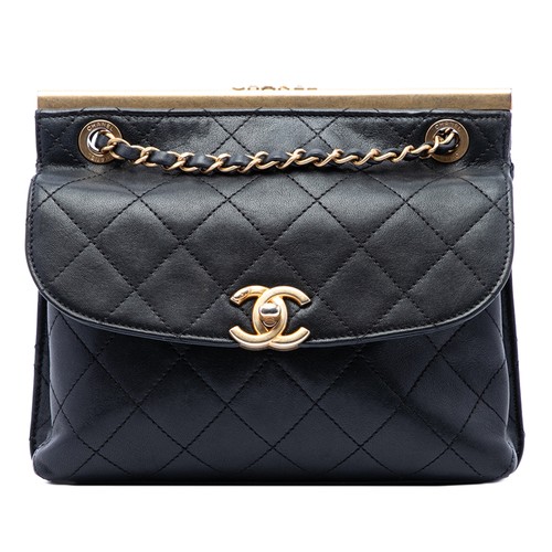 Chanel CC Quilted Calfskin Double Sided Metal Frame Flap Crossbody Bag Black