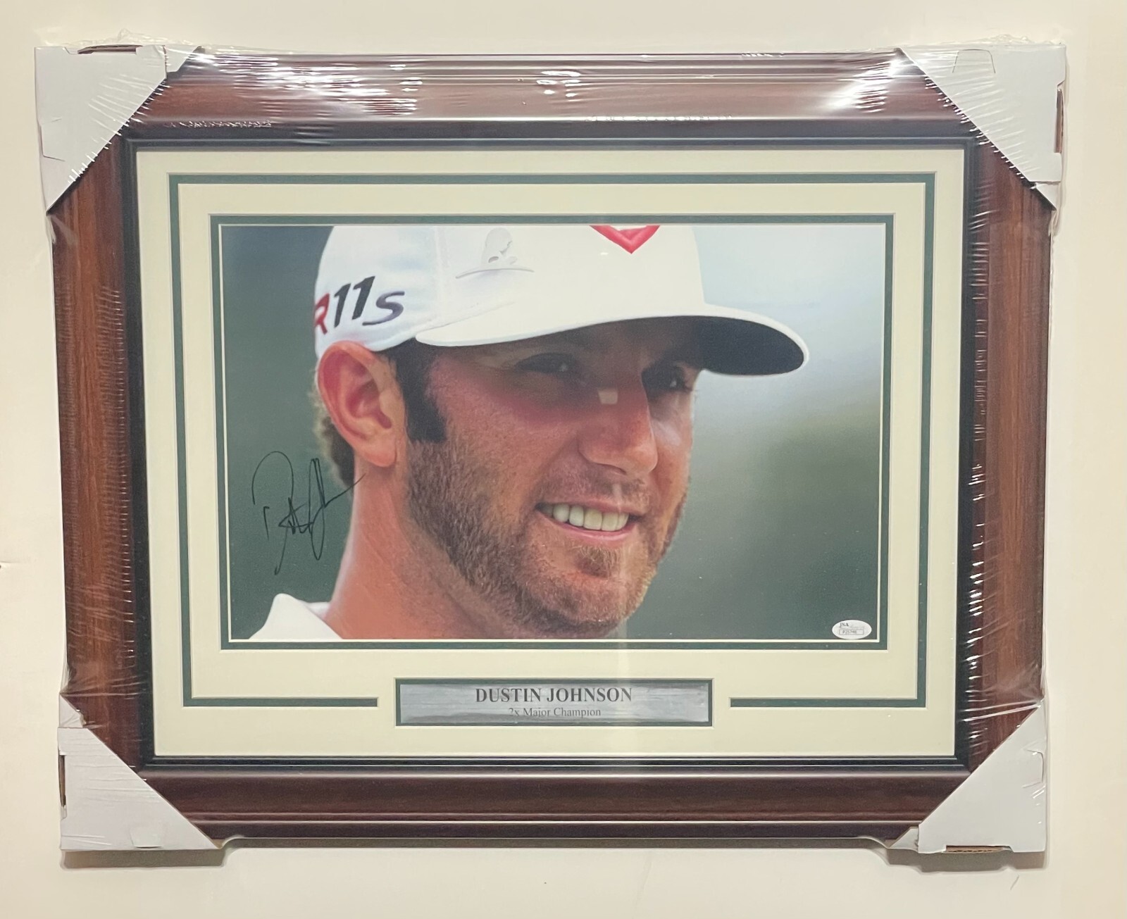 Dustin Johnson Autographed Signed 11x17 GOLF PHOTO FRAMED JSA STICKER ONLY 