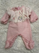 VTG Baby Girl Footed Sleeper 0-3 Months Pink Lace Embroidered