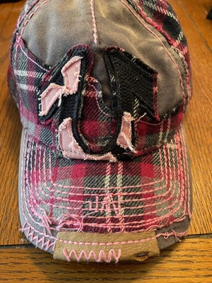 VTG True Religion Horseshoe Distressed Pink Plaid Trucker Cap Hat Snap Back True religion distressed hat with rhinestone | Mercari main image 3