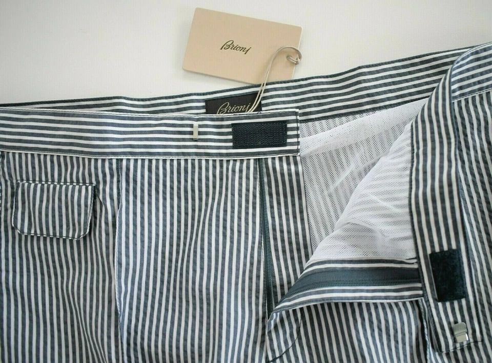 🆕️ Pantalones Cortos de Baño BRIONI Azul Medianoche Blanco SEERSUCKER XXXL W-40" Foto 2 de 4