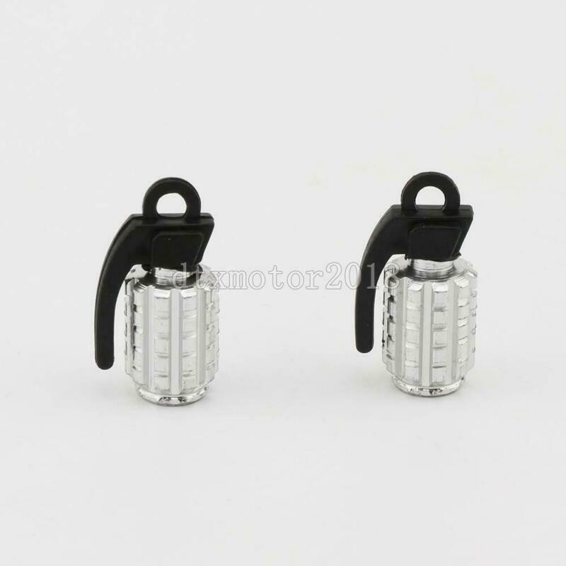 2x Silver Grenade Tire Valve Stem Caps Covers For Motorcycle/Car/Bike