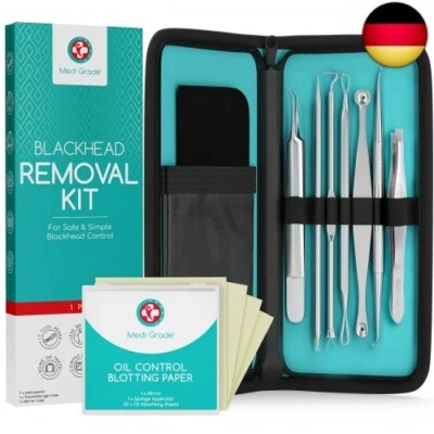 MEDI GRADE Mitesserentferner Set [7-Teilig] Pickelentferner Medizinischer Edelstahl von