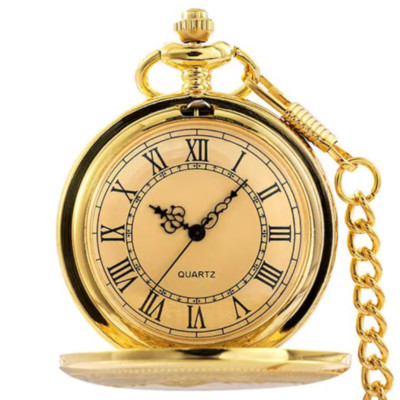 Taschenuhr Goldfarben Uhrenkette inklusive Quarz Sprungdeckeluhr, Herrenuhr