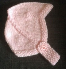 HAND KNITTED BABY HAT / HELMET - BIRTH TO 3 MONTH PINK