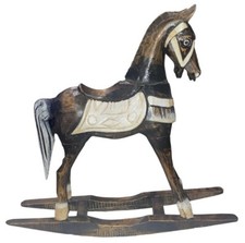 Wooden Toy Rocking Horse Hand Carved  Painted Horse Vintage MCM 14  H x 15  W