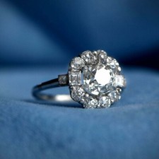 14k White Gold Vintage Engagement Ring 2.75Ct Round Simulated Diamond Size 8.5