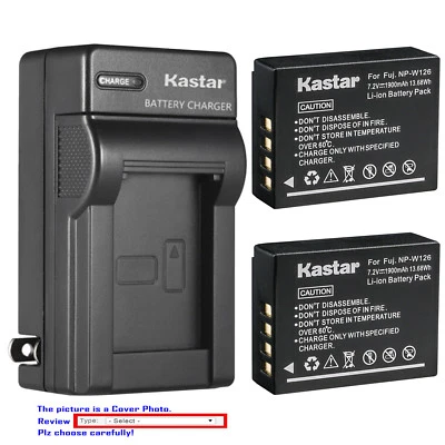 Kastar Battery AC Wall Charger for Fujifilm NP-W126 NP-W126s Fuji X100V Camera