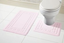 MIAMI BATH MAT PEDESTAL SET NON SLIP SOFT TOILET ABSORBENT BATHROOM RUGS 2 PIECE