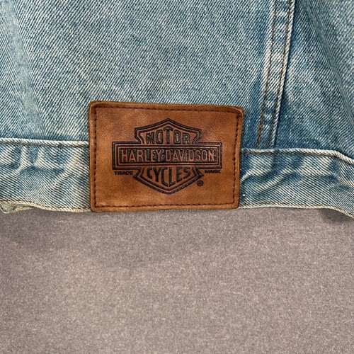Vintage 90s Harley Davidson Mens XX-Large Blue Denim Embroidered Trucker Jacket - Picture 13 of 18