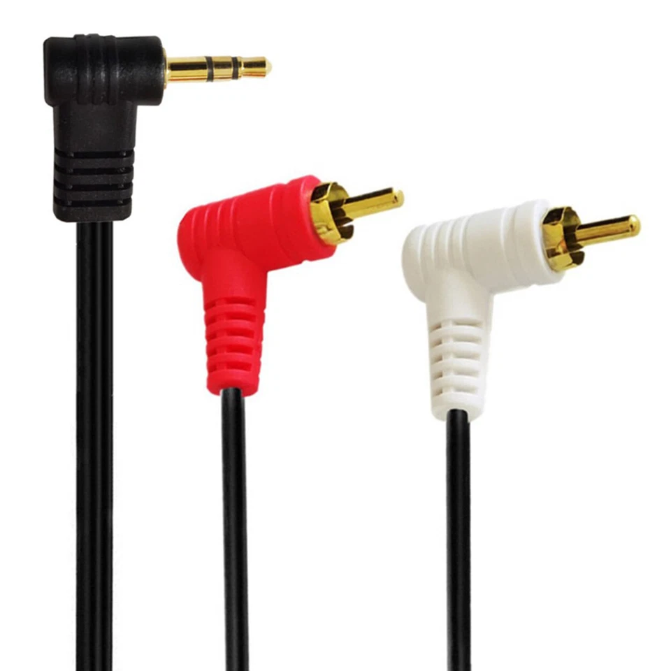 Right-Angled 3.5mm 1/8" Stereo Mini Male to 2 Male RCA Adapter Audio Aux Cable - Image 4 of 4