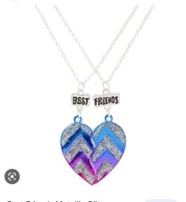 Claire  s magnetic Chevron pink Purple Heart bff best friend necklace set nwt