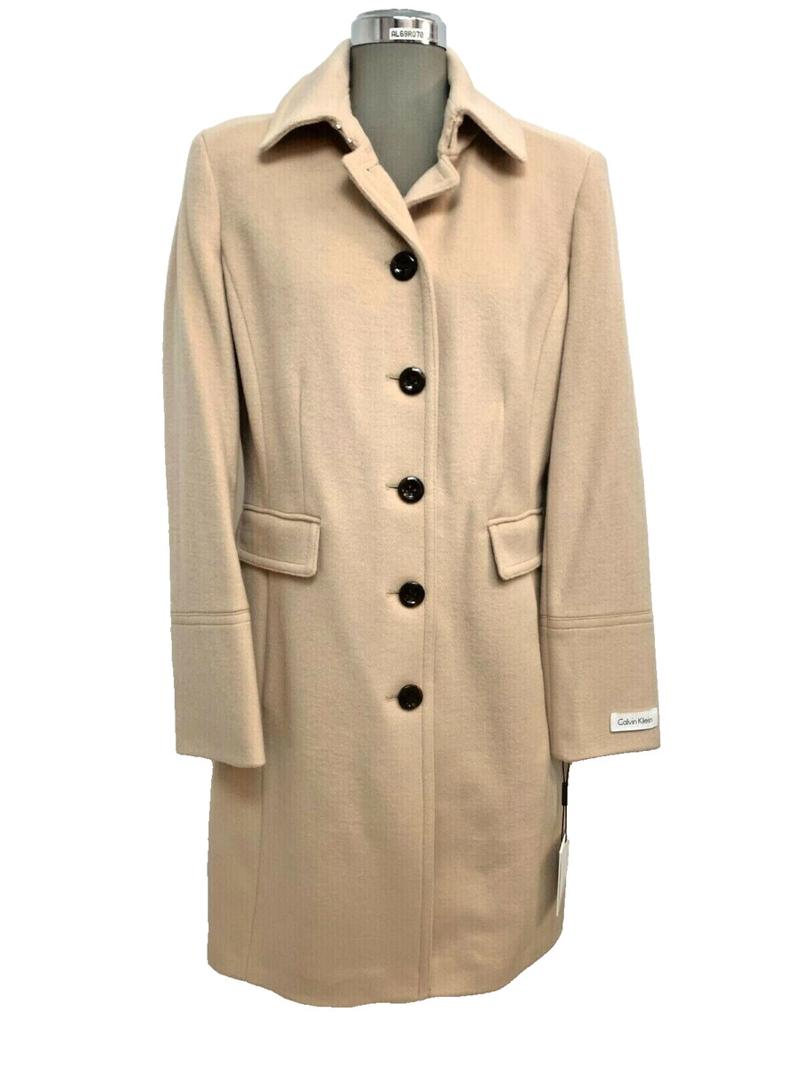 New Calvin Klein Elegant TAN Mid-Length Wool Women's Coat size 8