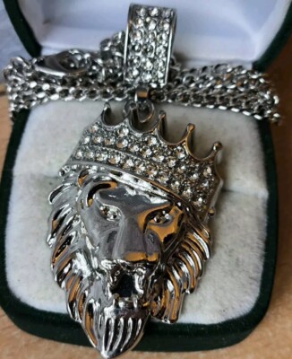Rare Vintage pendant Metal necklace rope Jewelry Biker Lion