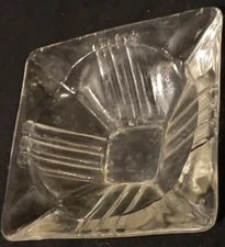 Ashtray Art deco style glass Clear Small W 4 Slots 3.5 X 3.5 X 1” 3 Grooves On