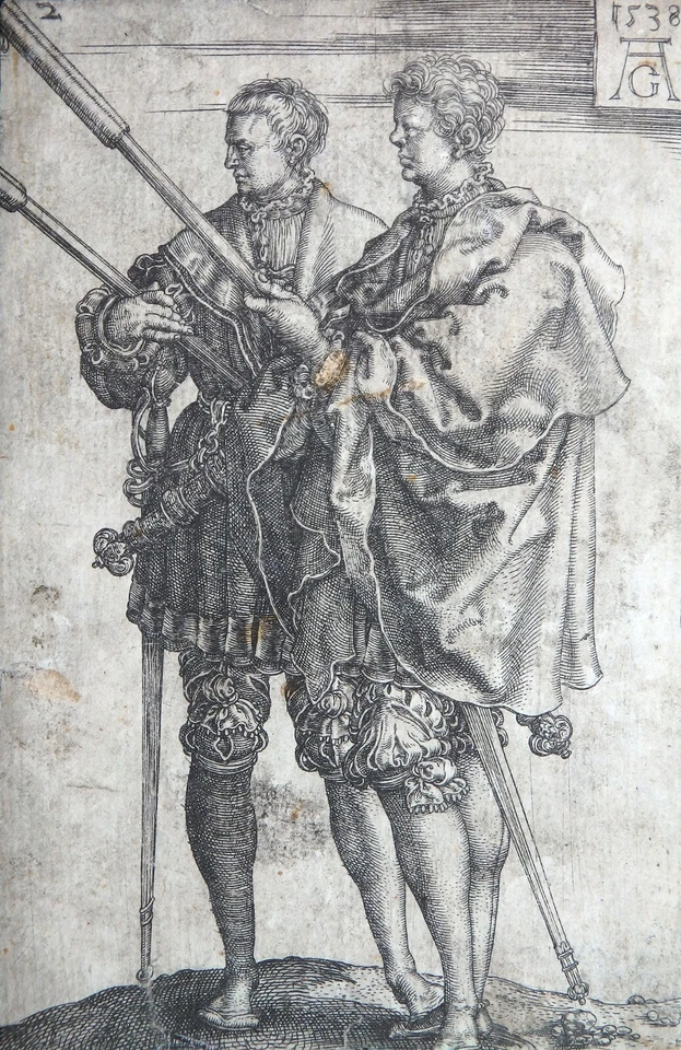 ALDEGREVER FACKELTRÄGER HOCHZEITSTÄNZER KUPFERSTICH MONOGRAMM SIGNIERT JAHR 1538 - Bild 2 von 4