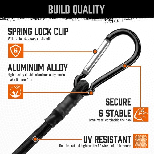 4-Piece Bungee Cords with Carabiner Hooks 24-inch Rubber Heavy Duty Straps St... - Afbeelding 2 van 8