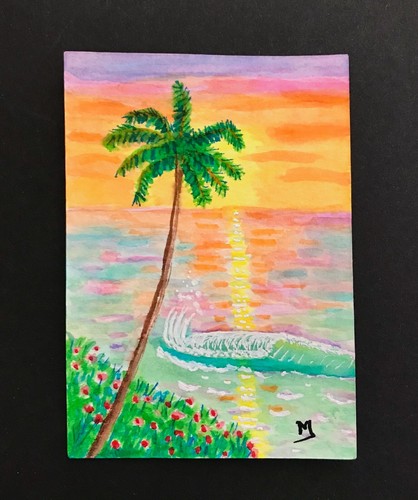 Hawaii Original Watercolor Painting Maui painting, Beach Sunset Art  Beach ACEO