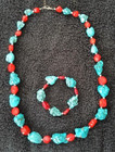STUNNING Turquoise w/Red Coral 27.50" Necklace w/Matching Stretch Bracelet — photo 2