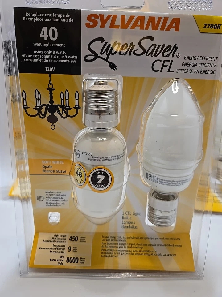 Sylvania Super Saver CFL Energy Effi 40W Soft White Medium Base Adapters New 3 - Image 3 of 4