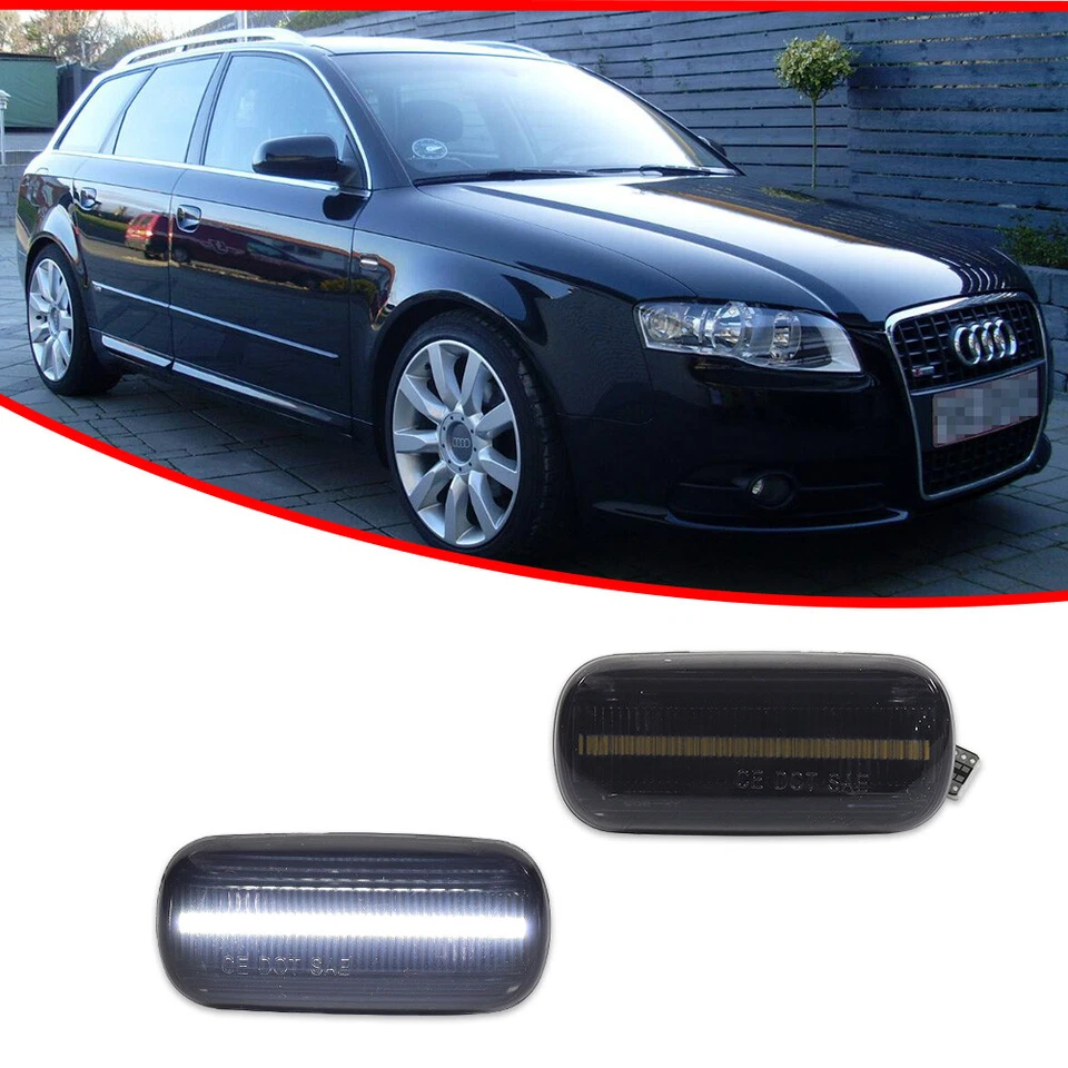 Smoke Lens Front Side Marker Lights White LED Lamps For Audi A3 A4 A6 S4 S6 etc - Image 2 of 4