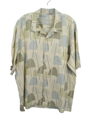 Burma Bibas Men L Multicolor Silk Geometric Short Sleeve Button Bowling Shirt