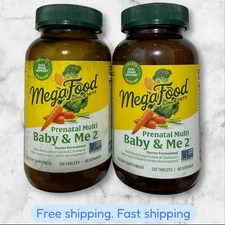 FOR 2 MegaFood Baby & Me 2 Prenatal Multi Supplement 120 Count 60 Servings NEW