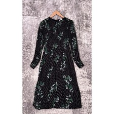 Ganni Dress 34 / US XS Womens Smocked Top Long Sleeve Floral Polka Dot Midi