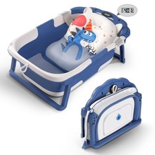 Baby Bathtub,Collapsible Baby Bath Tub with Thermometer Soft Floating Cushi...