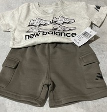 New Balance 2 Piece Shorts Set Boys 24M Beige Brown Graphic Sports