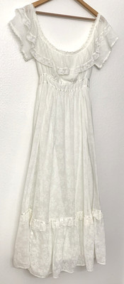 Gunne Sax Jessica Mcclintock Dress Womens 11 White Prairy Romantic Long Lace USA
