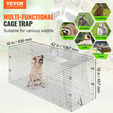 Live Animal Cage Trap, 42" x 16" x 18" Humane Cat Trap Galvanized Iron, Foxes