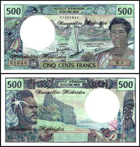 New Hebrides 500 Francs, 1981 ND, P-19c, UNC X 10 PCS - Picture 2 of 2