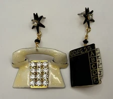 LUNCH AT THE RITZ TELEPHONE & ADDRESS BOOK CREAM & BLACK RHINESTONE EARRINGS