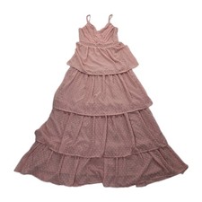Lulus Pure Radiance Pink Swiss Dot Tiered Maxi Dress S Boho Wedding Guest