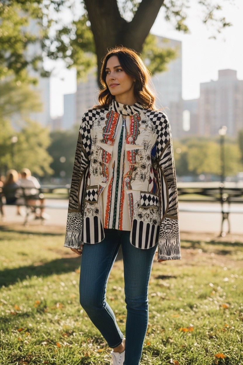 Women’s Patchwork Print Jacket | Button Front | B… - image 2