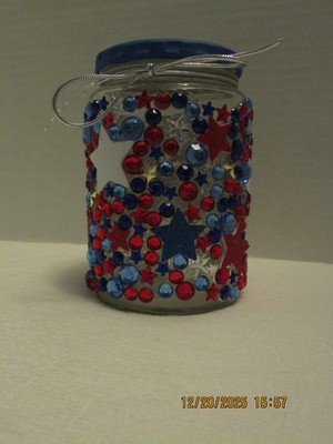 Decorative Mason Jar - Patriotic Red/White and Blue with Tea Candle