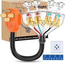50 Amp to 110V RV Adapter Cord 50 Amp to 2 Color: 14-50P to 5-15R/5-20R 4Prong