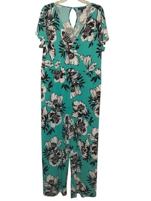 LANE BRYANT Plus Size 2X 18W 20W Jumpsuit Turquoise Blue Black White Floral