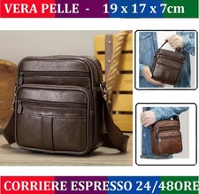 BORSELLO UOMO TRACOLLA VERA PELLE BORSA CROSSBODY ELEGANTE MARRONE IMPERMEABILE
