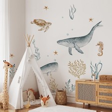 Ocean Wall Decals Watercolor Under The Sea Wild Life Animals Ocean 1
