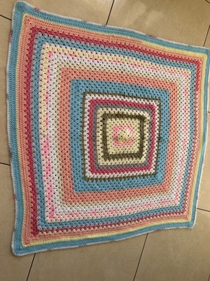 HAND CROCHETED BABY BLANKET 44X44 INS PASTEL SHADES