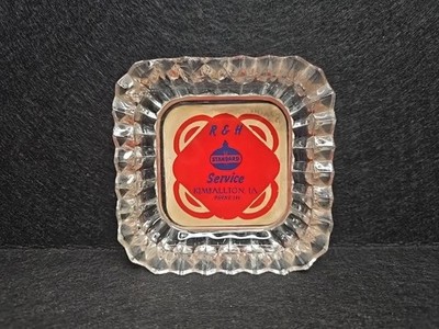 Vintage Standard Oil Glass Ashtray R & H Service Kimballton  Iowa 1950's  4.5''